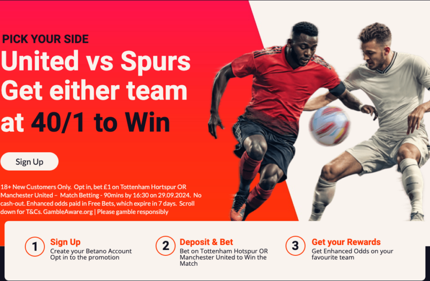 Betano Sign-Up Offer: Get 40/1 On Either Team To Win in Manchester Utd vs Spurs